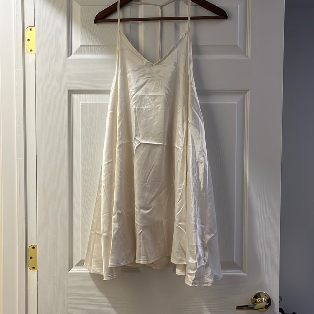 Backless white satin dress